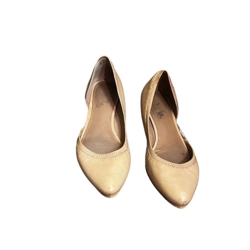 SIGERSON MORRISON Leather Cutaway Nude Pointed Toe Ballet Flats Quiet Luxury Tan